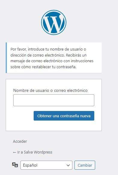 solicitud cambio clave wordpress