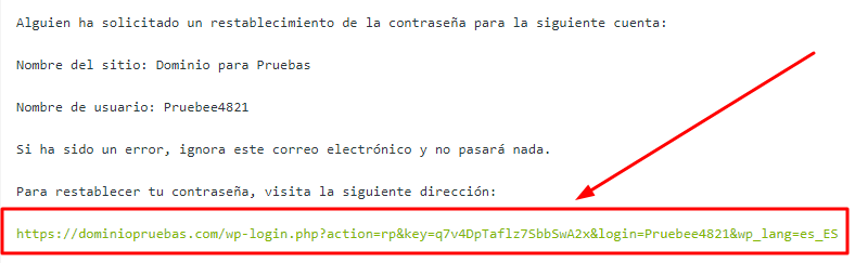 enlace confirmar cambio de clave wordpress